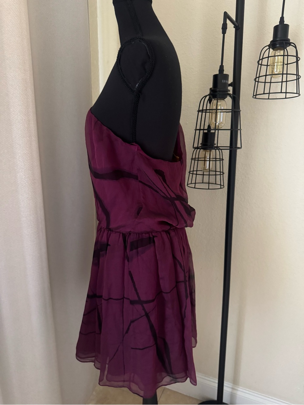 Alice + Olivia Silk One Shoulder Mini Dress Purple Abstract Print Small - Picture 7 of 7